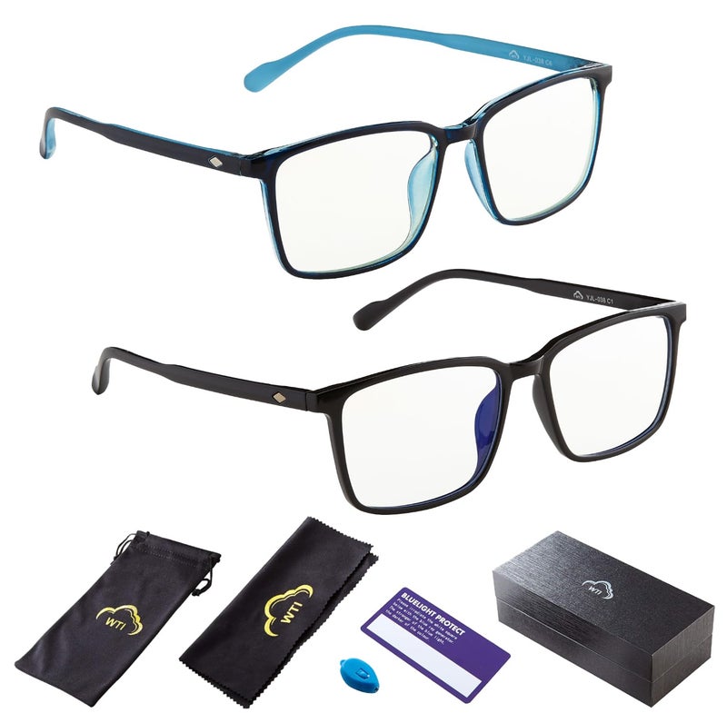 WTI Blue Light Blocking Glasses for TV Phone Computer Gaming Screen Men and Women, TR90 Frame, Anti Eyestrain UV, 2 Pack - Image 1